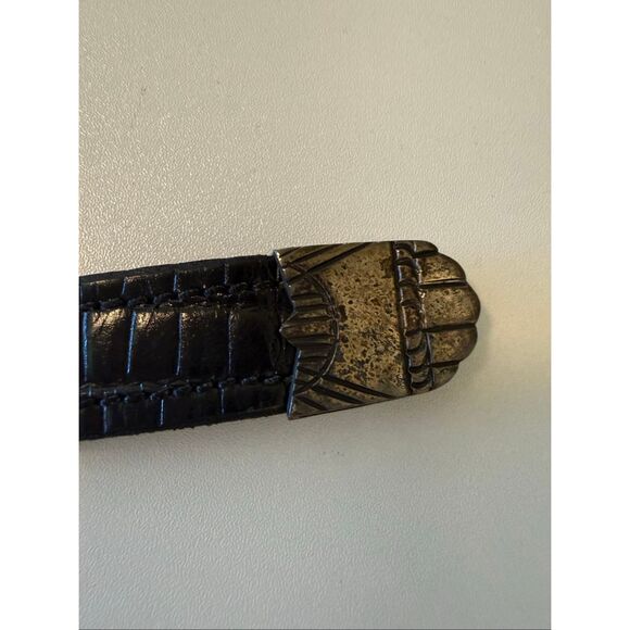 Vintage Chacon Ranger Belt Black Crocodile Sterling Silver 4 Piece Buckle Sz 30 main image 13